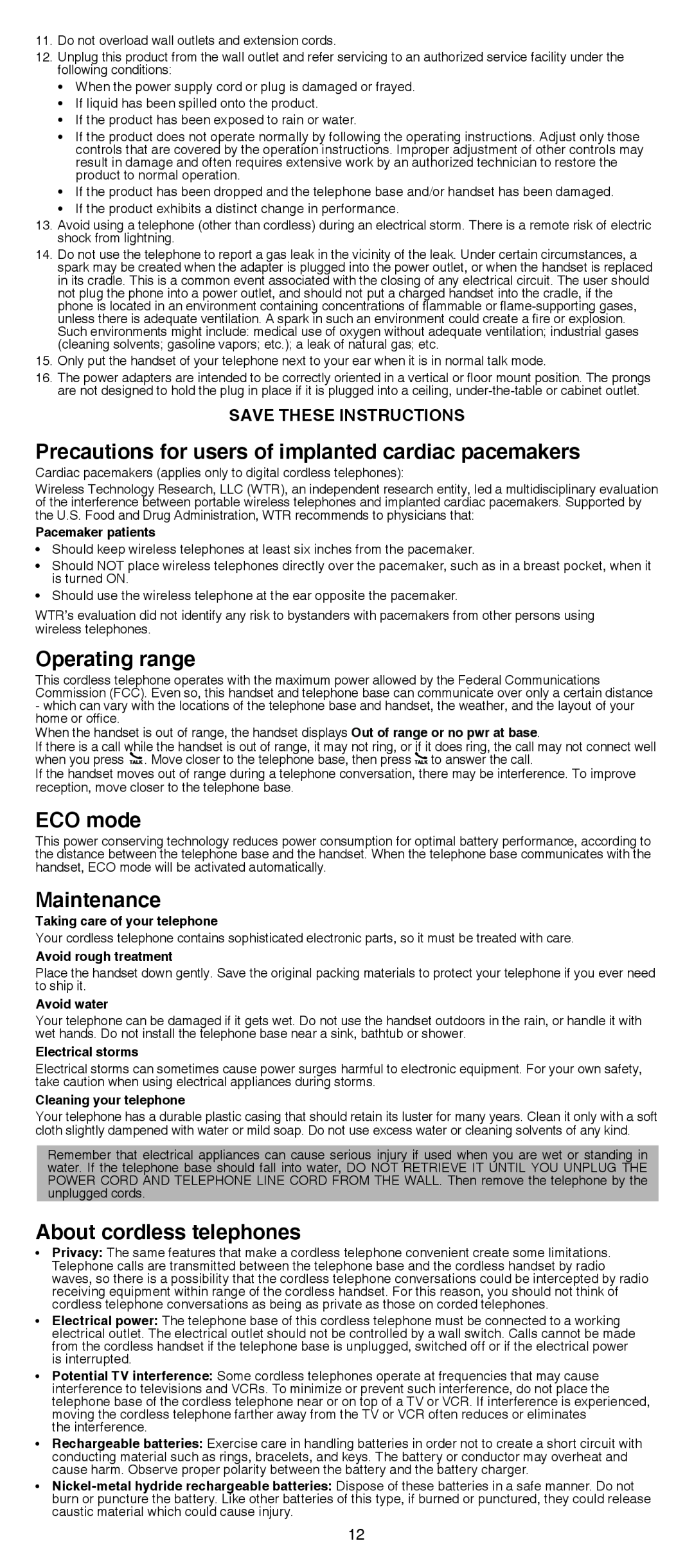 VTech CS6629/CS6629-2/CS6629-3 user manual Precautions for users of implanted cardiac pacemakers, Operating range, ECO mode 