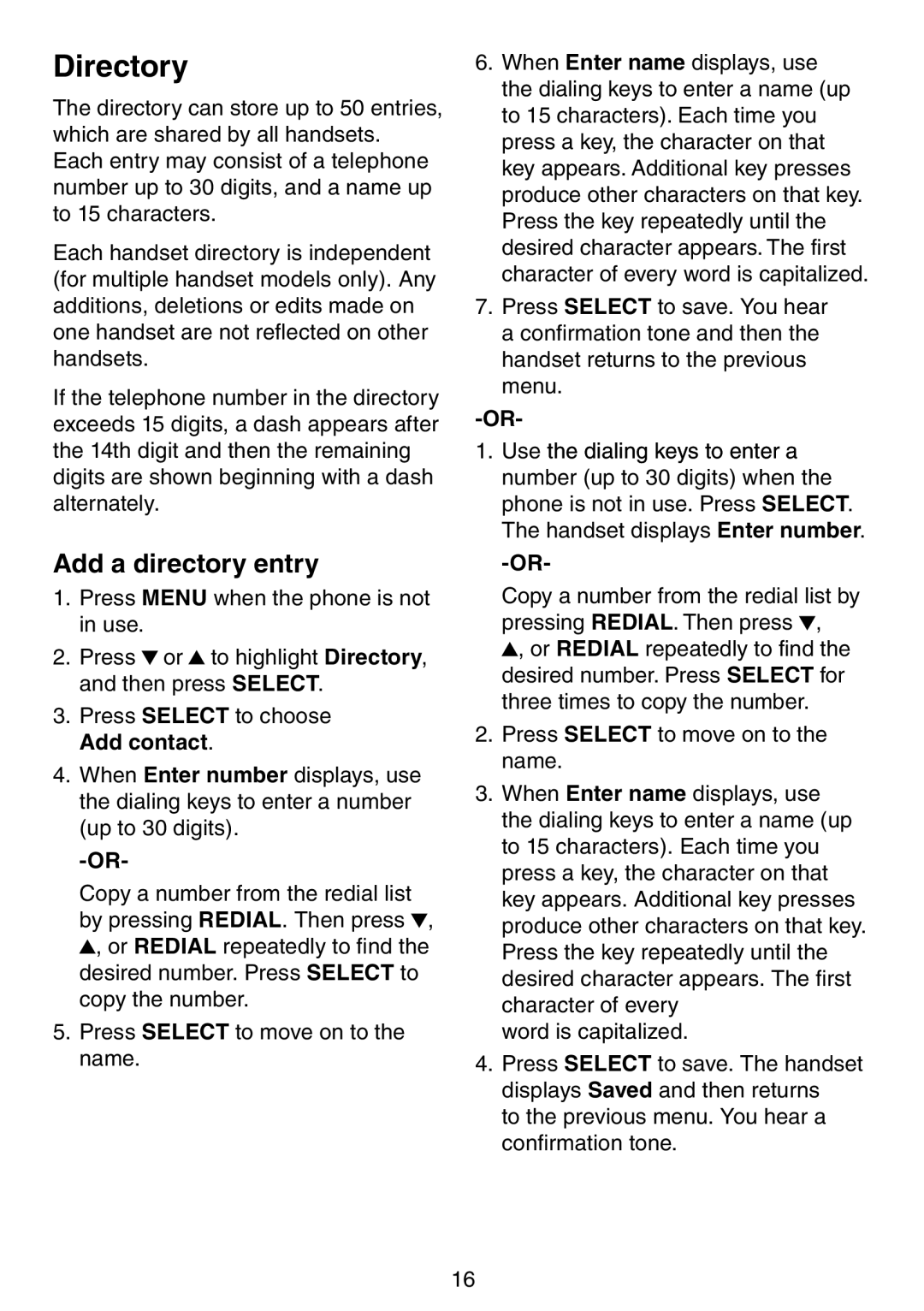 VTech CS6719 CS6719-15 CS6719-16 CS6719-2 user manual Directory, Add a directory entry, Add contact 