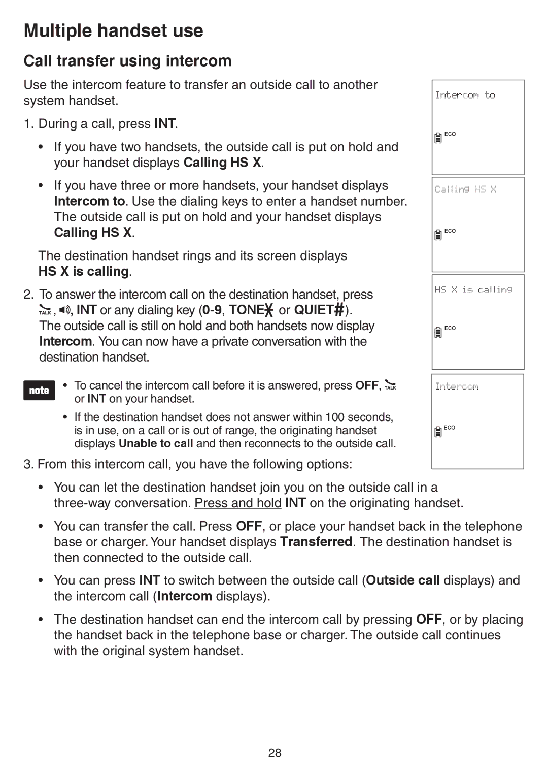 VTech CS6729-5, CS6729-21, CS6729-4D, CS6729-3 user manual Call transfer using intercom 