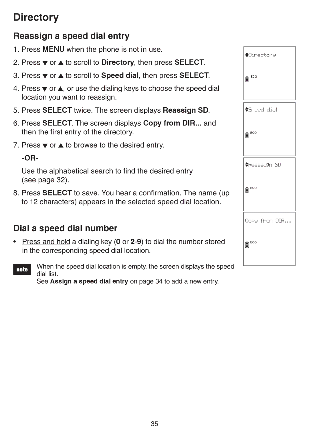 VTech CS6729-5, CS6729-21, CS6729-4D, CS6729-3 user manual Reassign a speed dial entry, Dial a speed dial number 