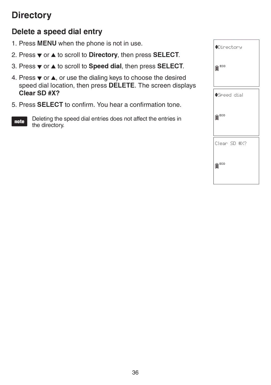 VTech CS6729-5, CS6729-21, CS6729-4D, CS6729-3 user manual Delete a speed dial entry, Clear SD #X? 