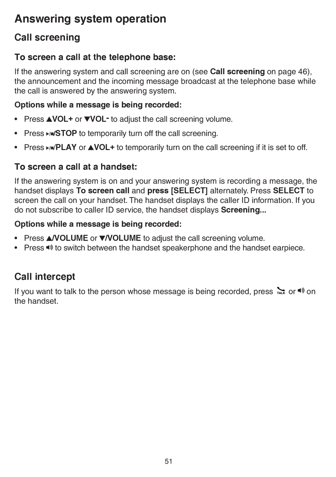 VTech CS6729-3, CS6729-5, CS6729-21 Call intercept, To screen a call at the telephone base, To screen a call at a handset 