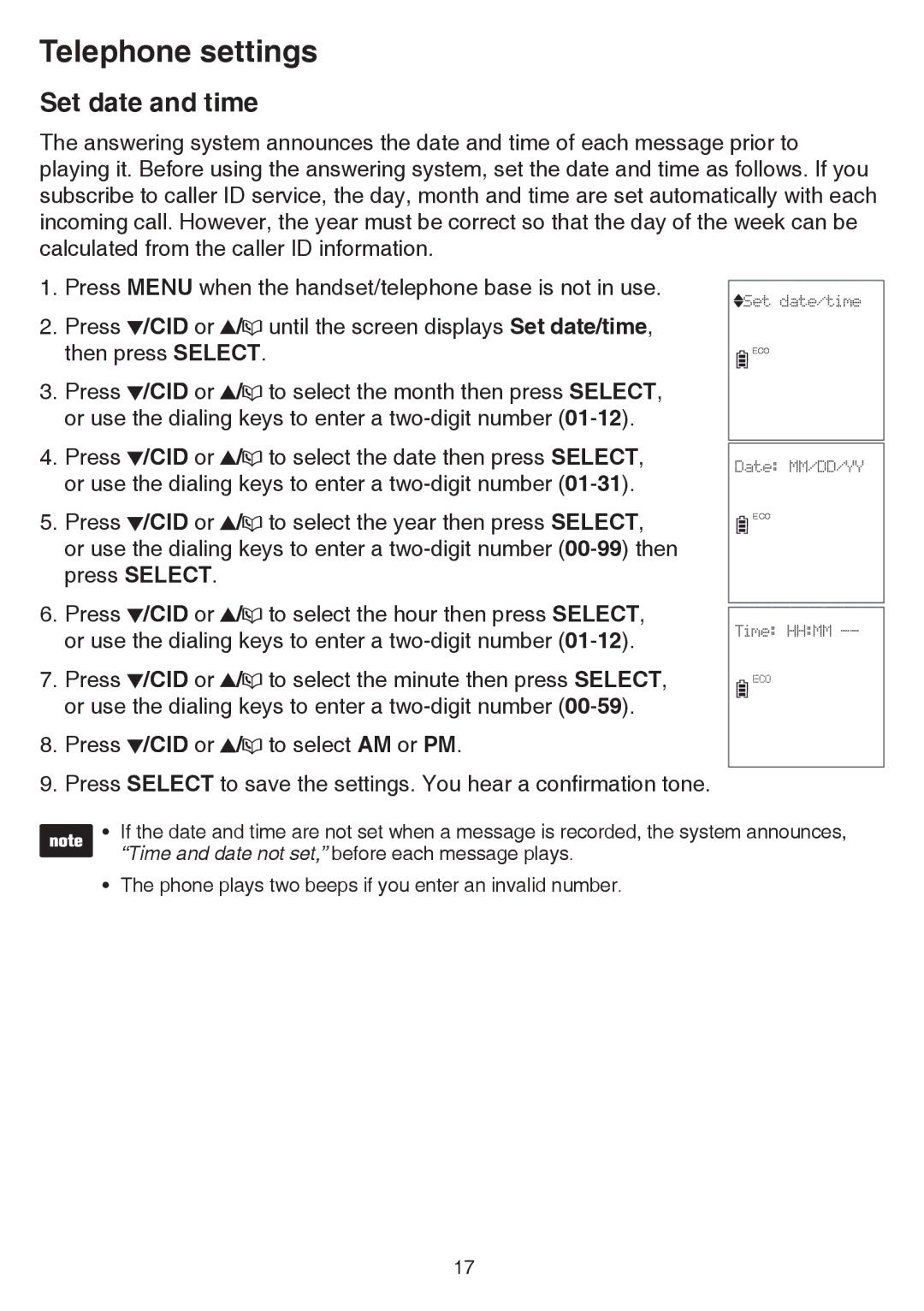 VTech CS6859-2, cs6858-3 user manual Set date and time 