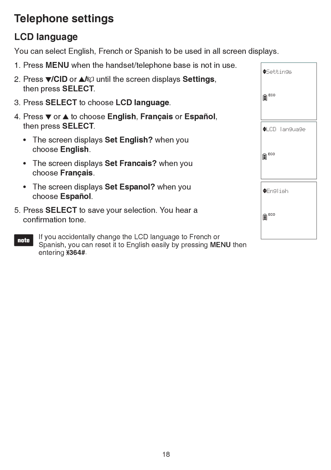 VTech CS6859-2, cs6858-3 user manual Press Select to choose LCD language 