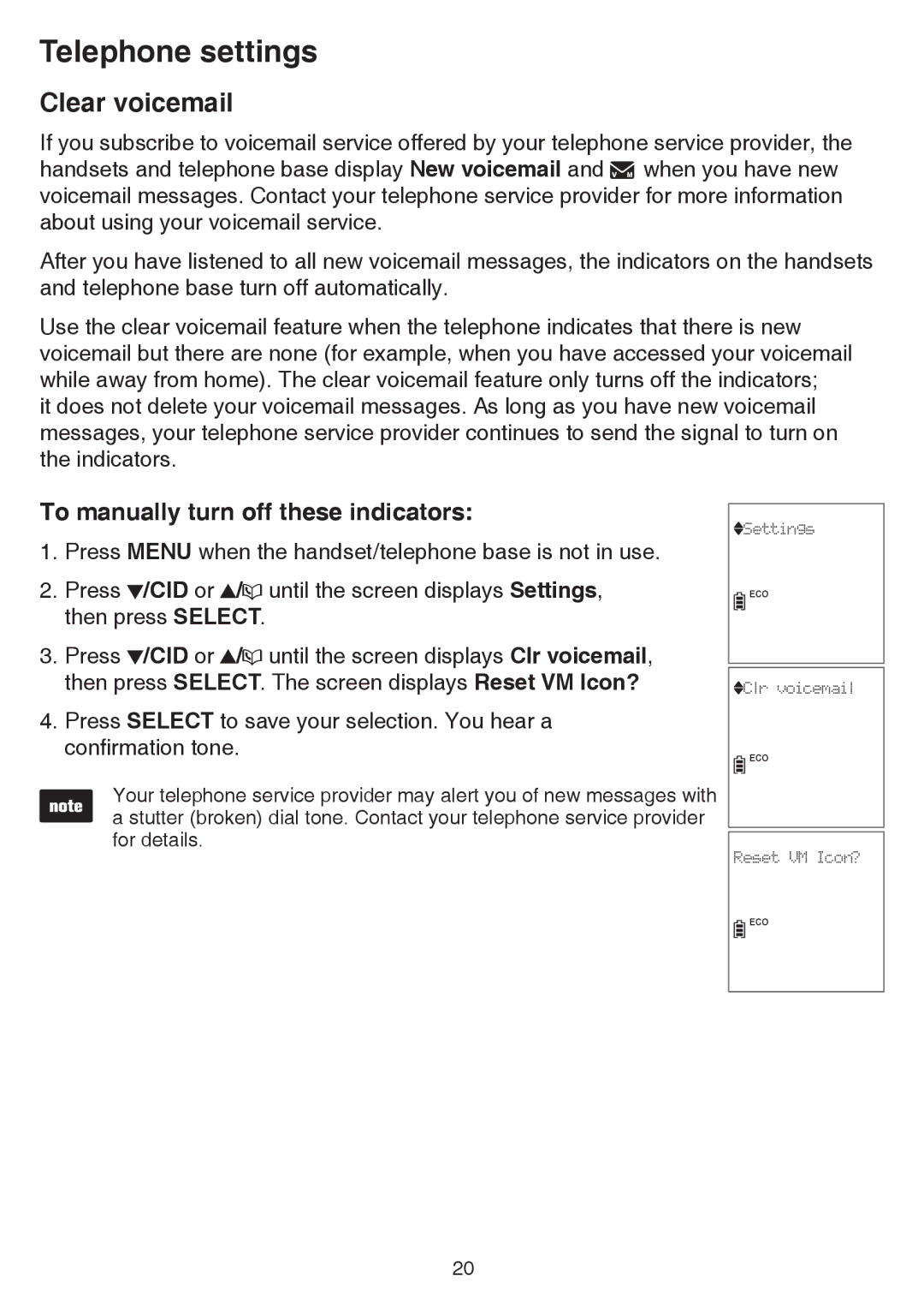 VTech CS6859-2, cs6858-3 user manual Clear voicemail, To manually turn off these indicators 