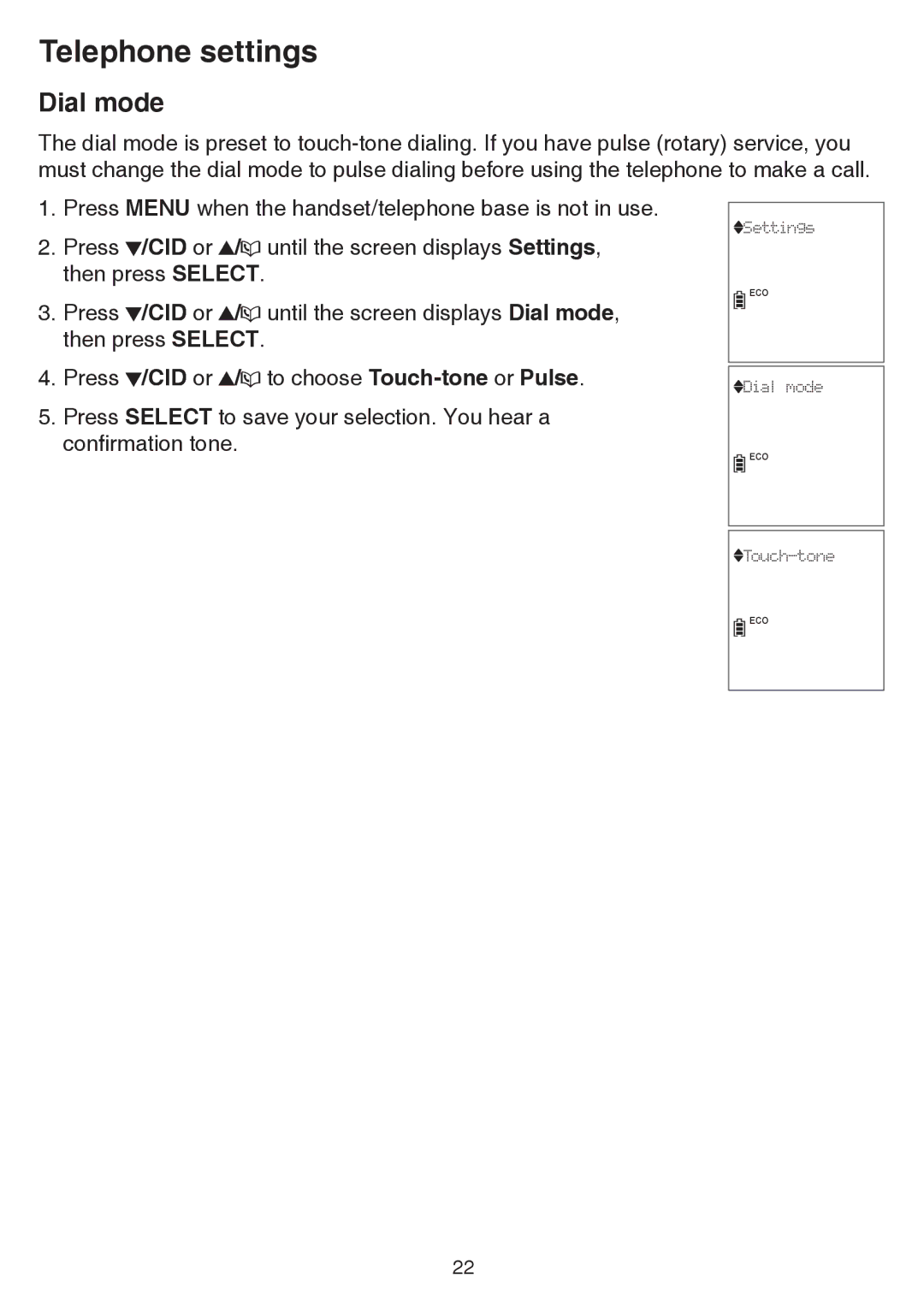 VTech cs6858-3, CS6859-2 user manual Dial mode 