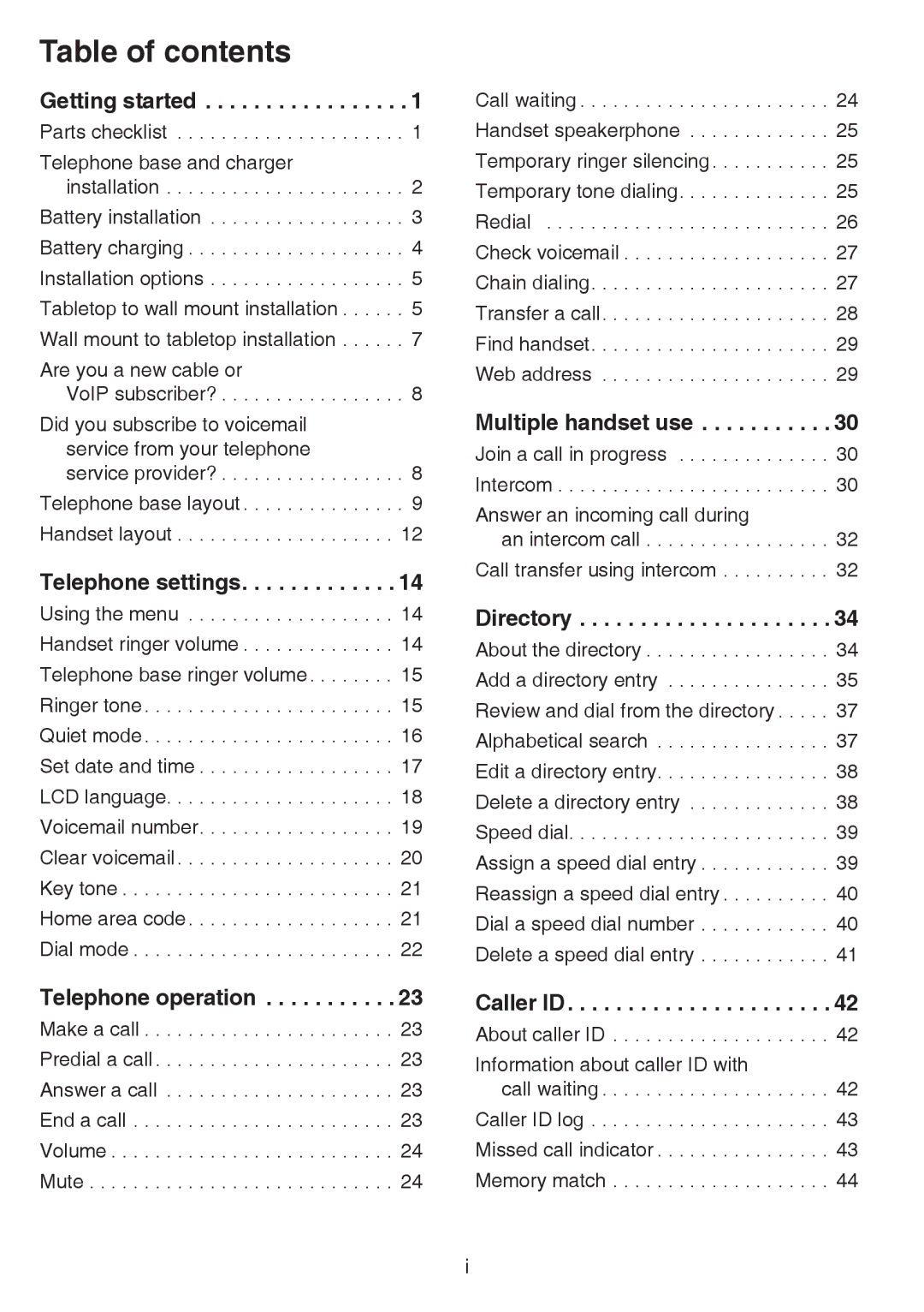 VTech CS6859-2, cs6858-3 user manual Table of contents 