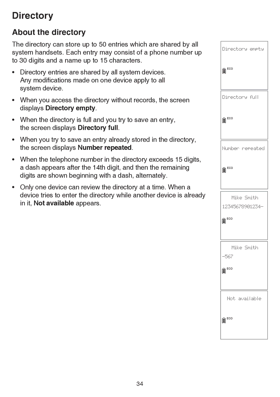 VTech cs6858-3, CS6859-2 user manual Directory, About the directory 