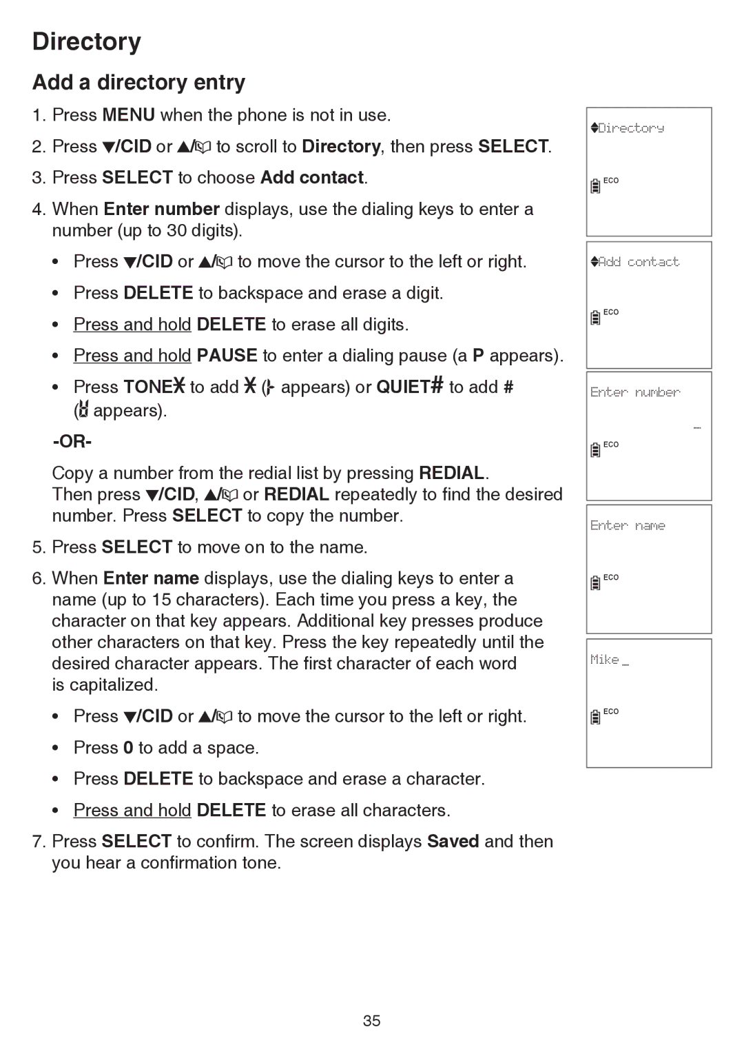 VTech CS6859-2, cs6858-3 user manual Add a directory entry, Press Select to choose Add contact 