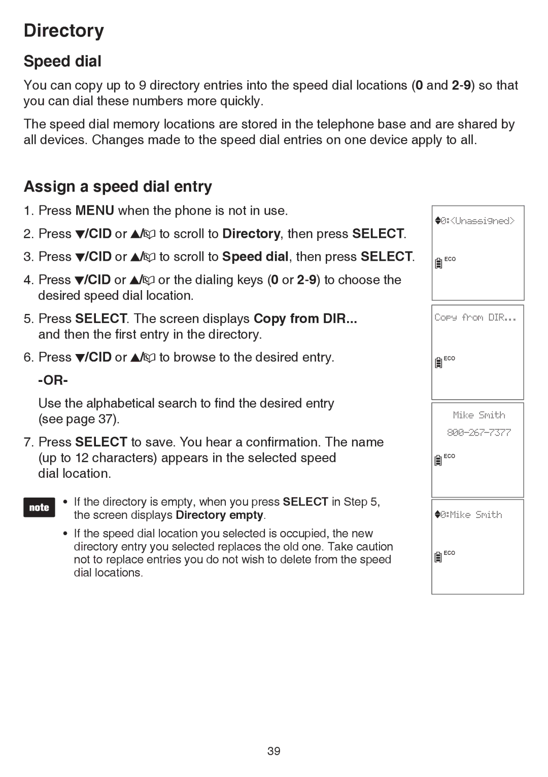 VTech CS6859-2, cs6858-3 user manual Speed dial, Assign a speed dial entry 