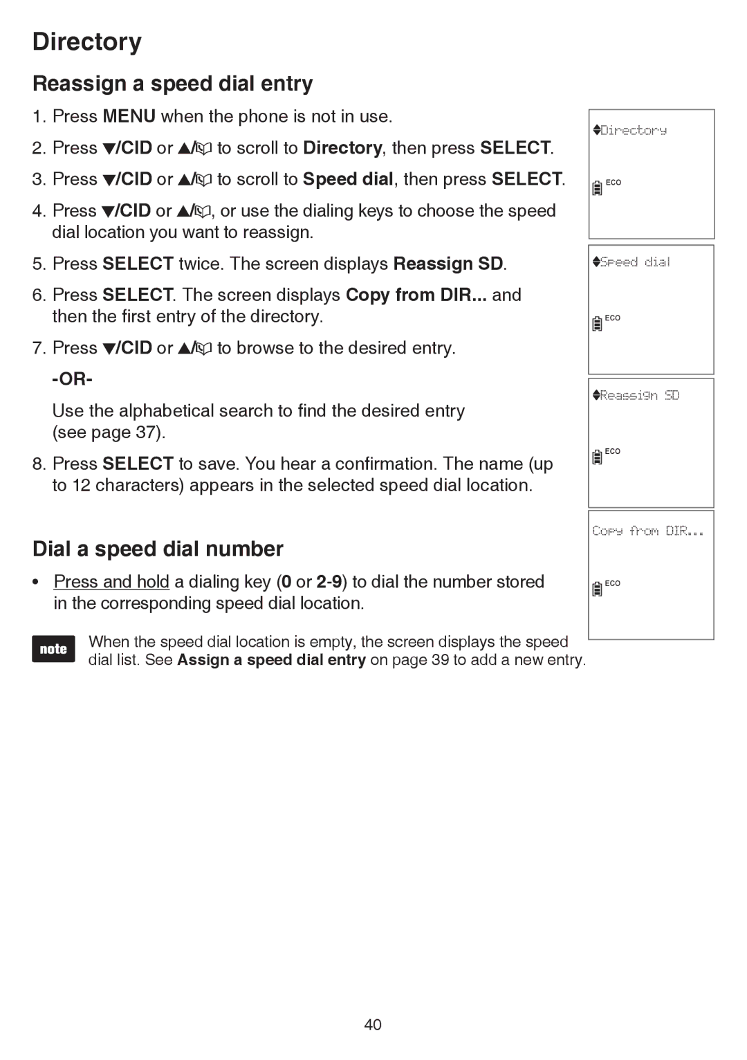 VTech cs6858-3, CS6859-2 user manual Reassign a speed dial entry, Dial a speed dial number 