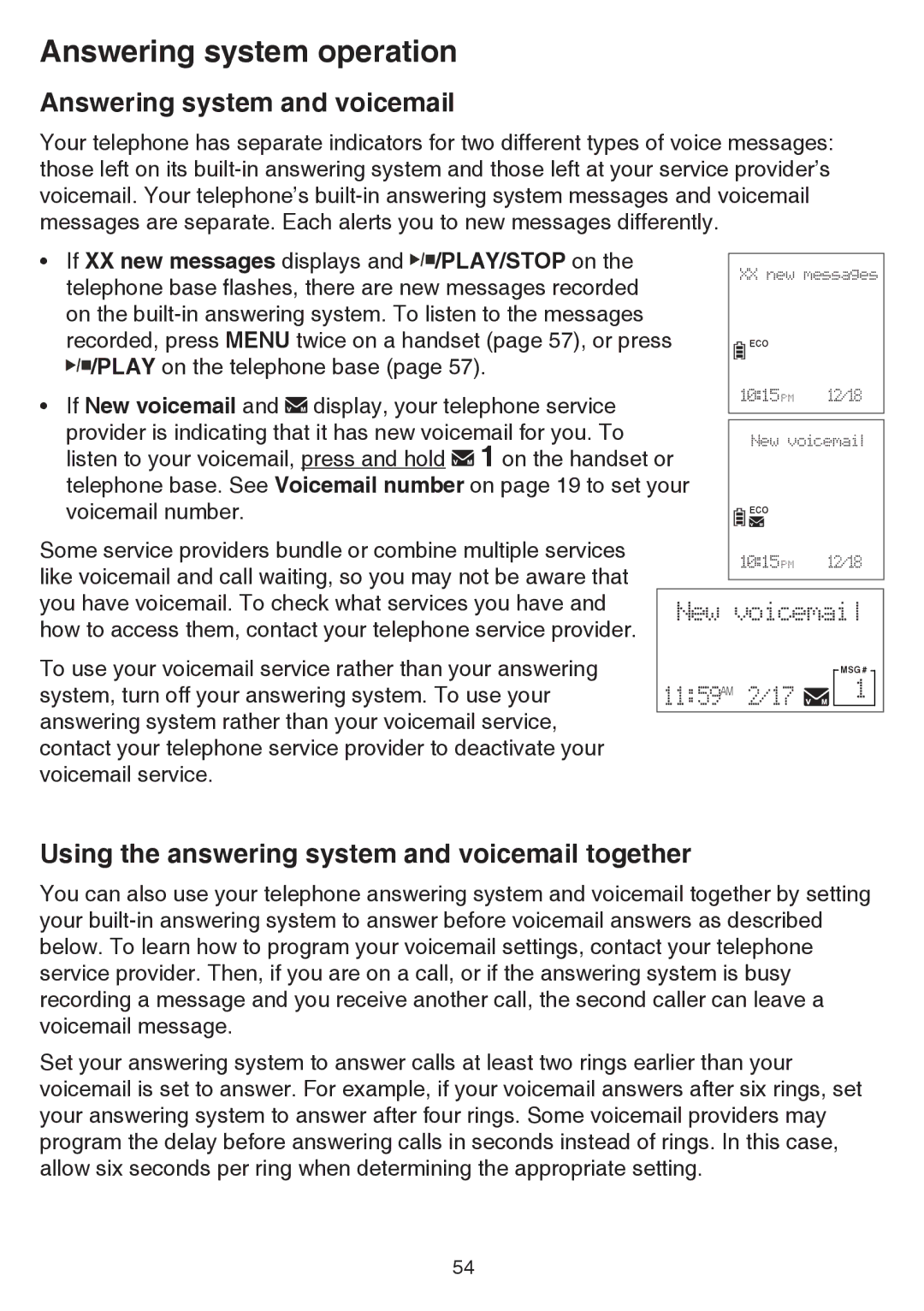 VTech CS6859 Answering system operation, Answering system and voicemail, Using the answering system and voicemail together 