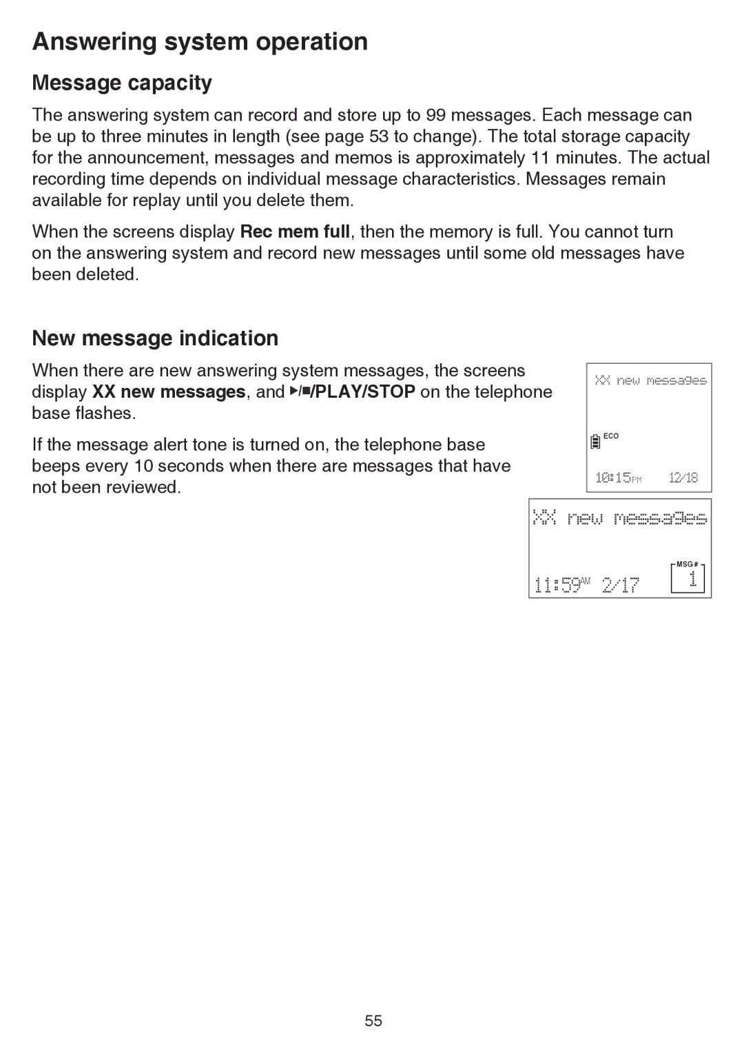 VTech cs6858-3, CS6859-2 user manual Message capacity, New message indication 