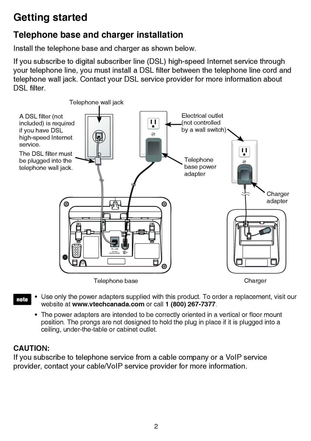 VTech CS6859-2, cs6858-3 user manual Telephone base and charger installation 