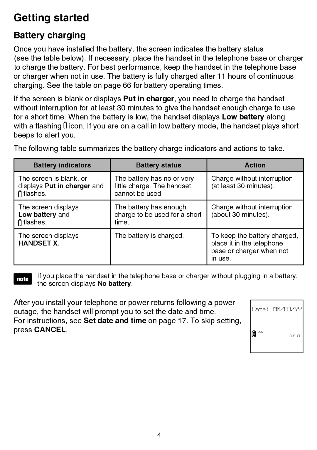 VTech cs6858-3, CS6859-2 user manual Battery charging, Displays Put in charger 