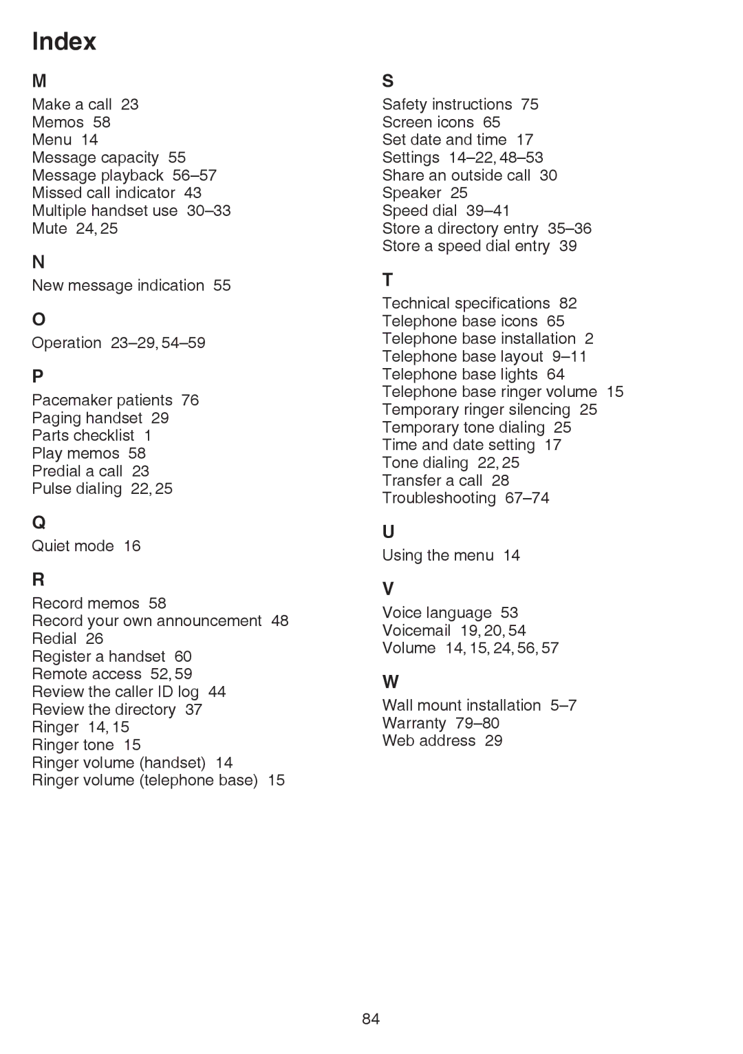 VTech CS6859-2, cs6858-3 user manual Index 