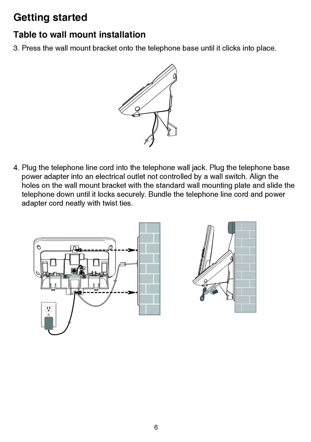 VTech CS6859-4, CS6859-3, CS6859-2 user manual Table to wall mount installation 