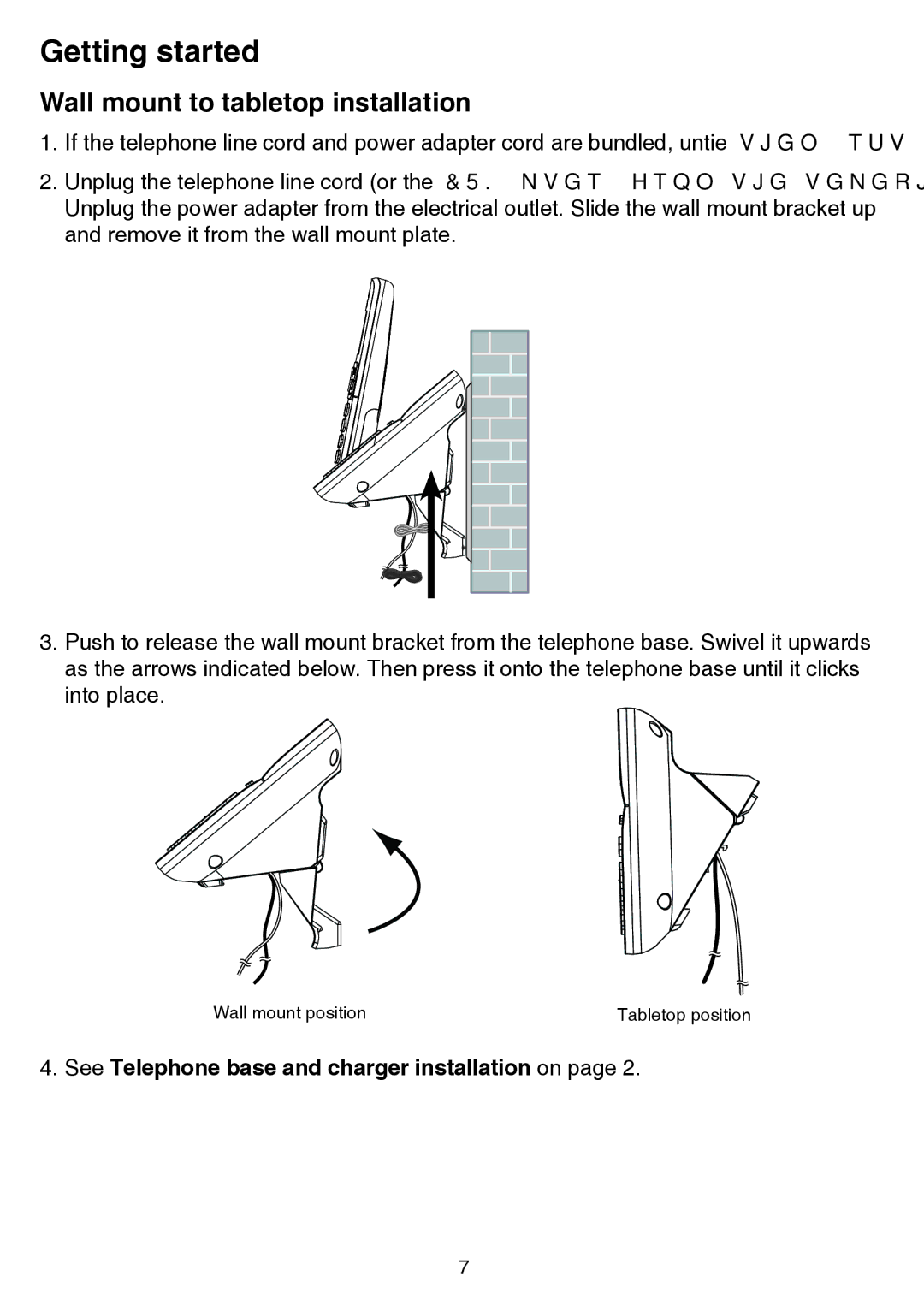 VTech CS6859-3, CS6859-2, CS6859-4 Wall mount to tabletop installation, See Telephone base and charger installation on 