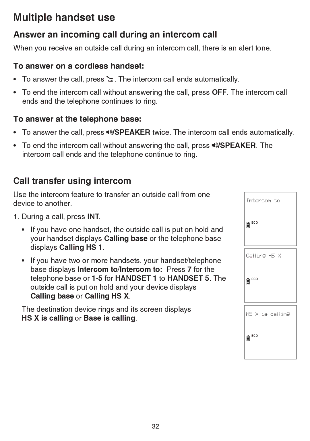 VTech CS6859-3, CS6859-2, CS6859-4 user manual Answer an incoming call during an intercom call, Call transfer using intercom 