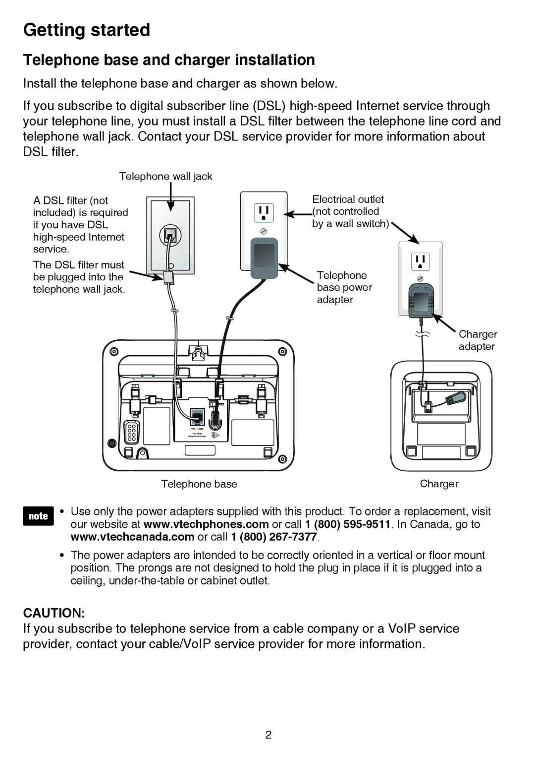 VTech CS6859-4, CS6859-3, CS6859-2 user manual Telephone base and charger installation 