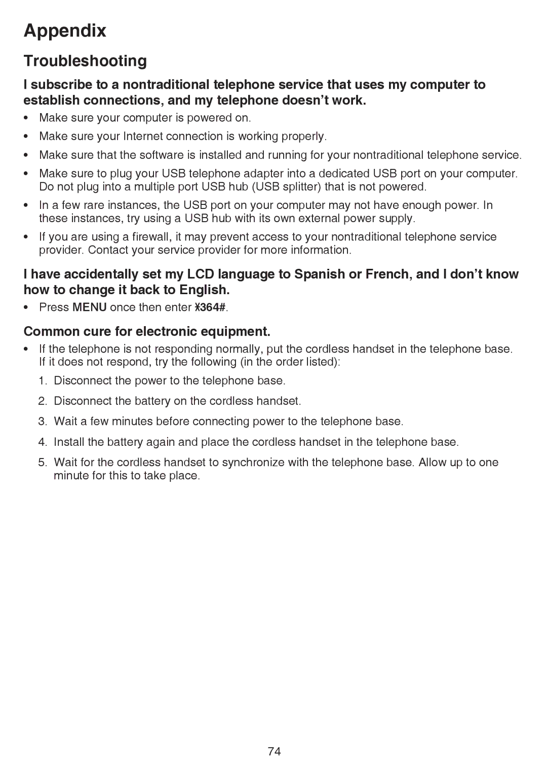 VTech CS6859-4, CS6859-3, CS6859-2 user manual Common cure for electronic equipment 