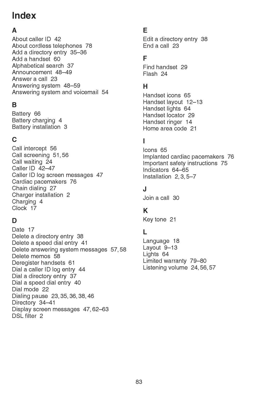 VTech CS6859-3, CS6859-2, CS6859-4 user manual Index 