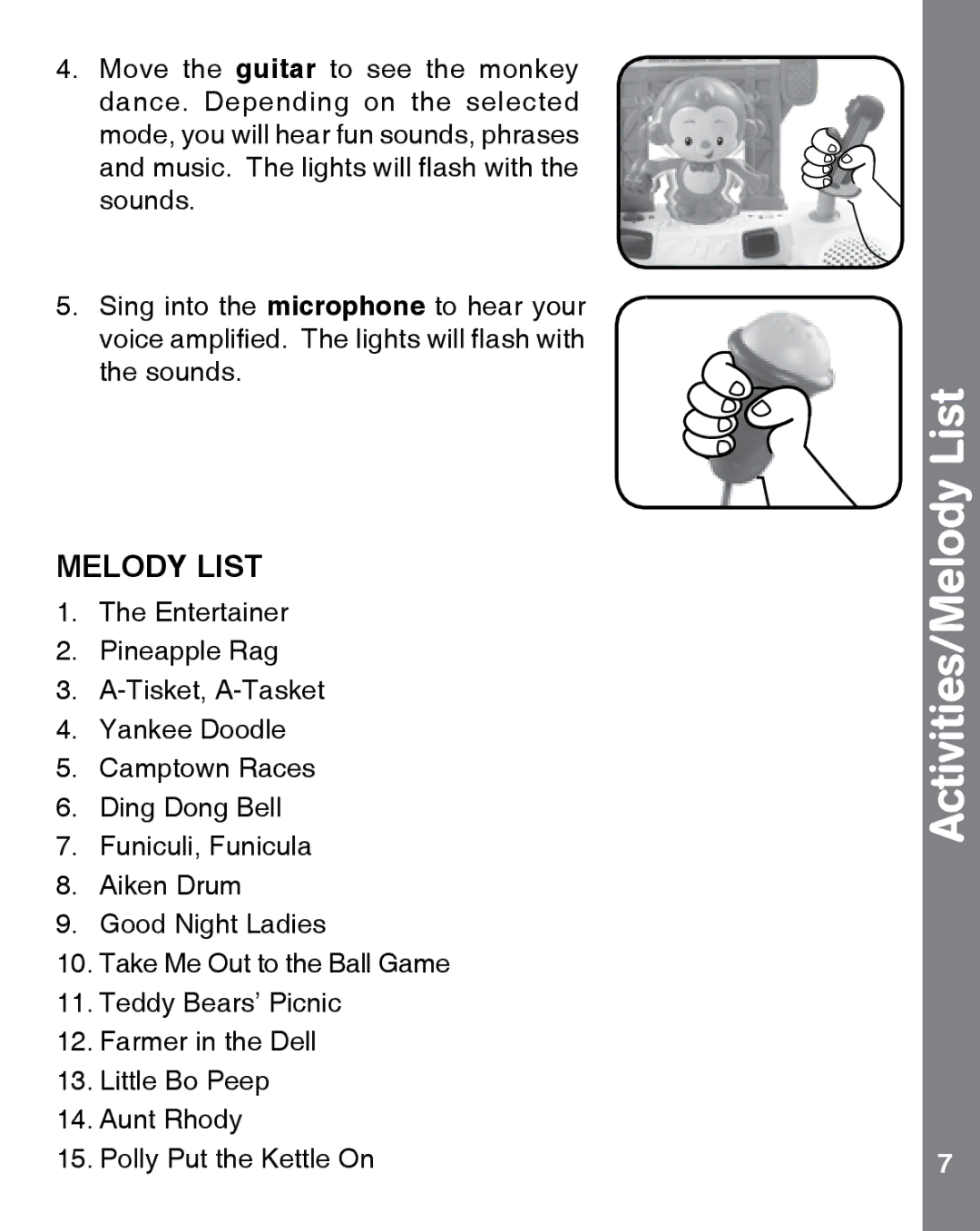 VTech dance & discover jam band user manual Activities/Melody List 