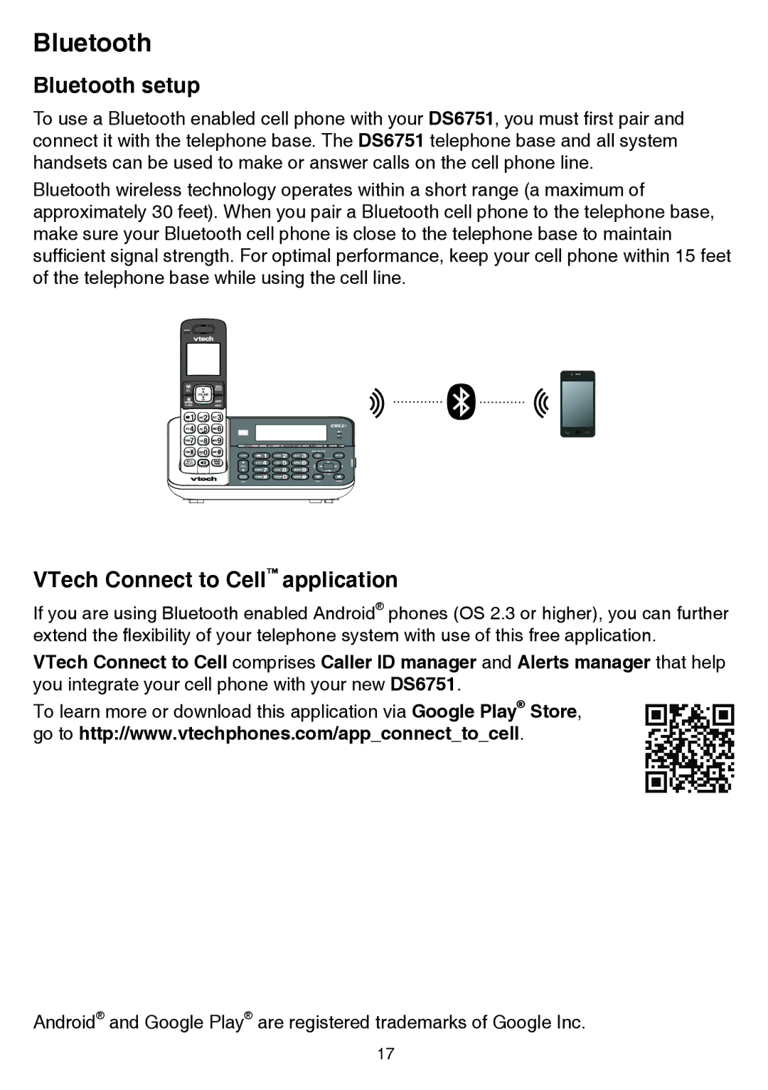 VTech dect 6.0 user manual Bluetooth setup, VTech Connect to Cell application 