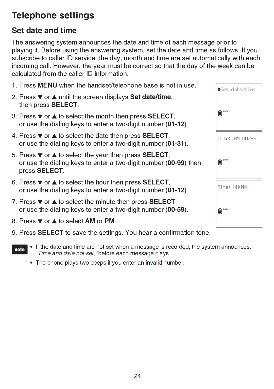 VTech dect 6.0 user manual Set date and time 