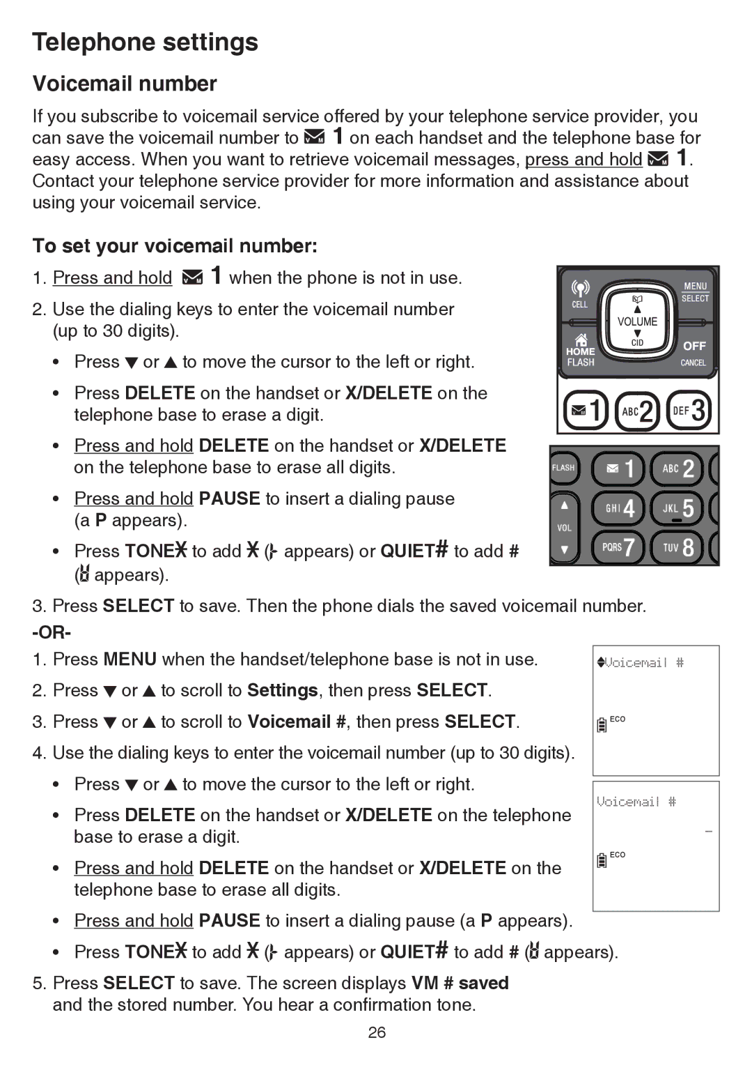 VTech dect 6.0 user manual Voicemail number, To set your voicemail number 