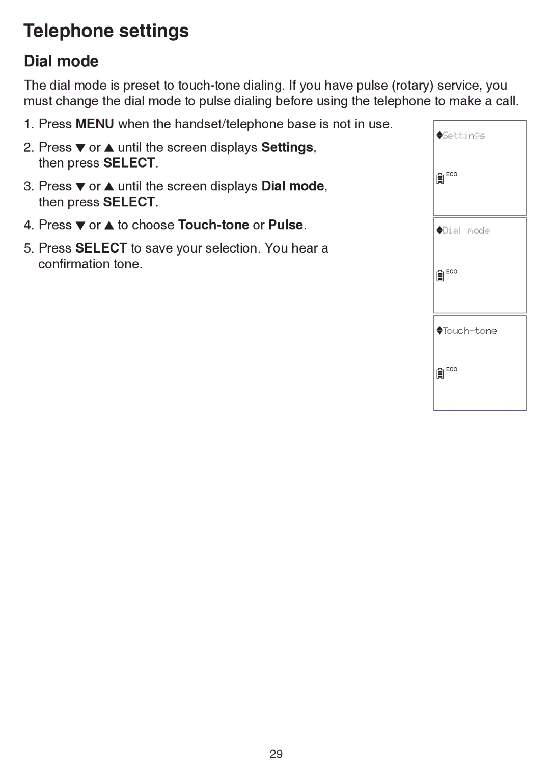 VTech dect 6.0 user manual Dial mode 