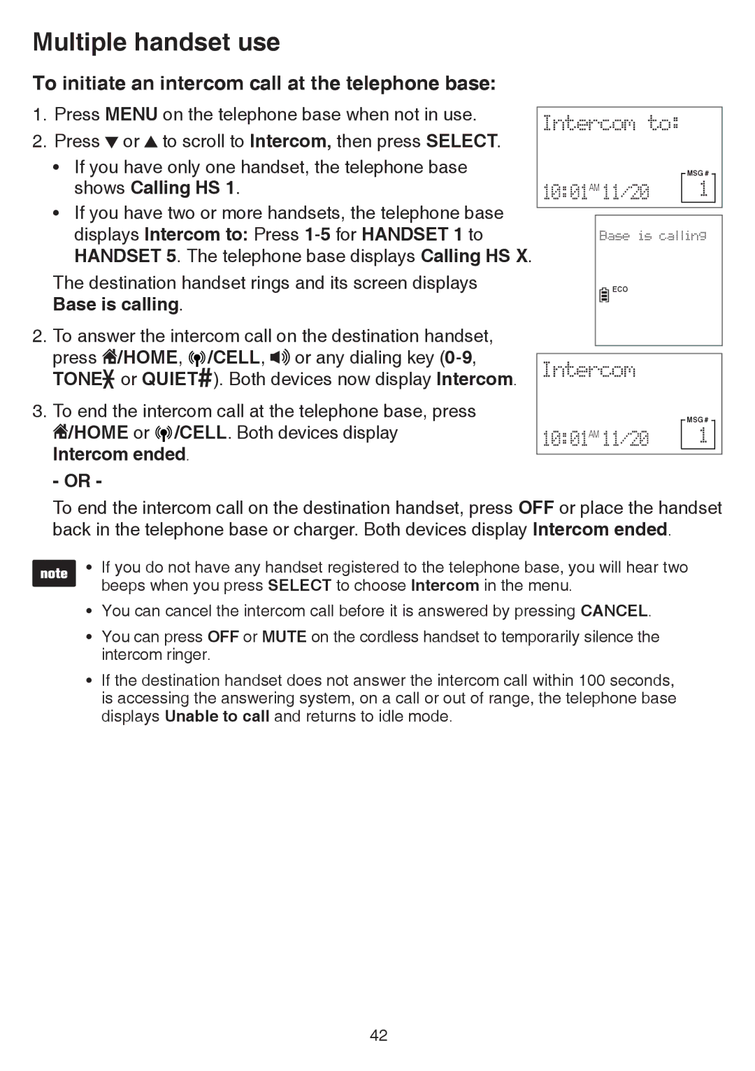 VTech dect 6.0 user manual To initiate an intercom call at the telephone base 