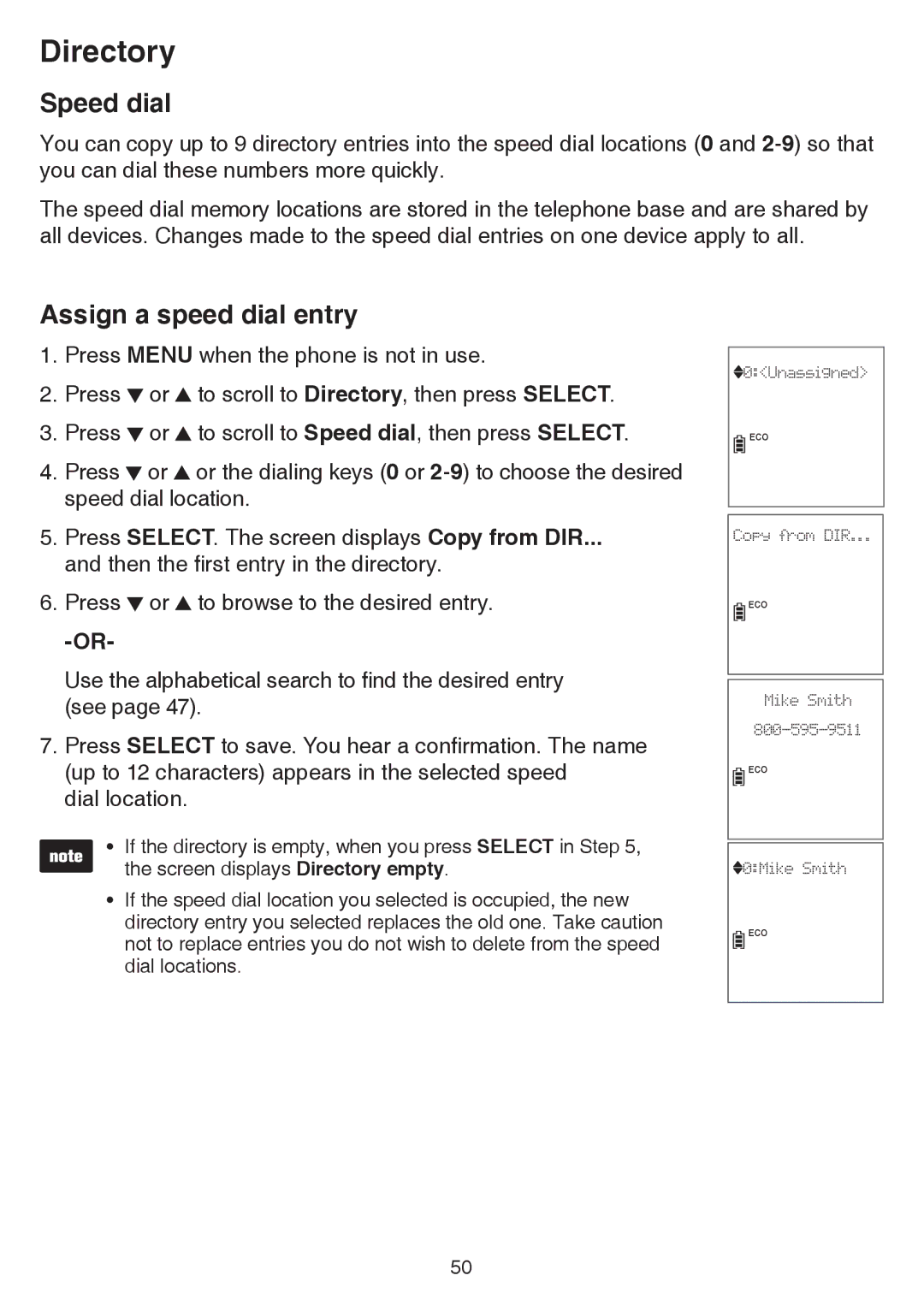 VTech dect 6.0 user manual Speed dial, Assign a speed dial entry 