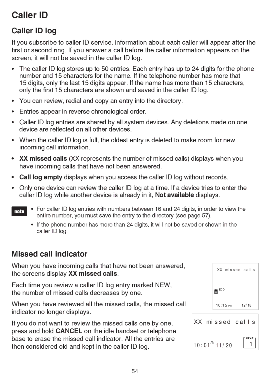 VTech dect 6.0 user manual Caller ID log, Missed call indicator 