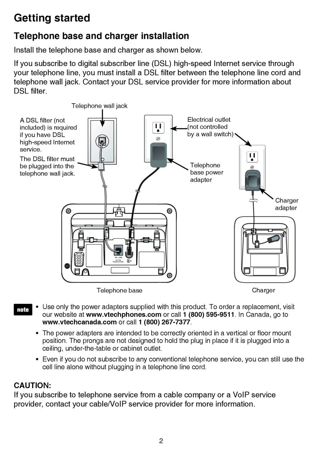 VTech dect 6.0 user manual Telephone base and charger installation 