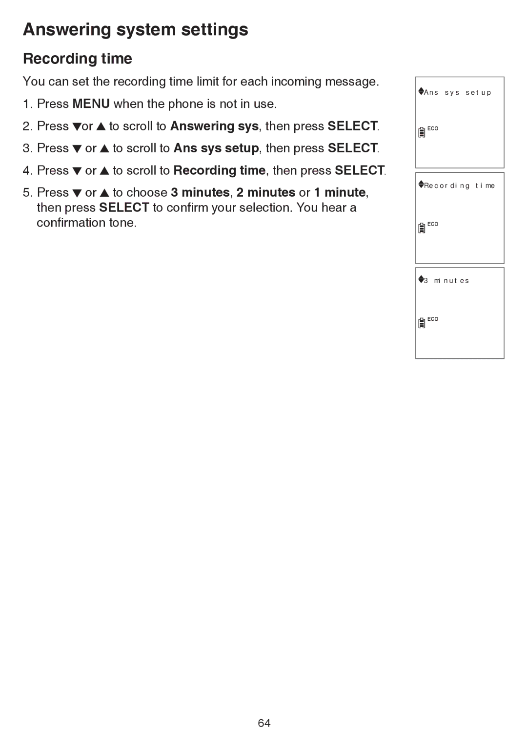 VTech dect 6.0 user manual Recording time 