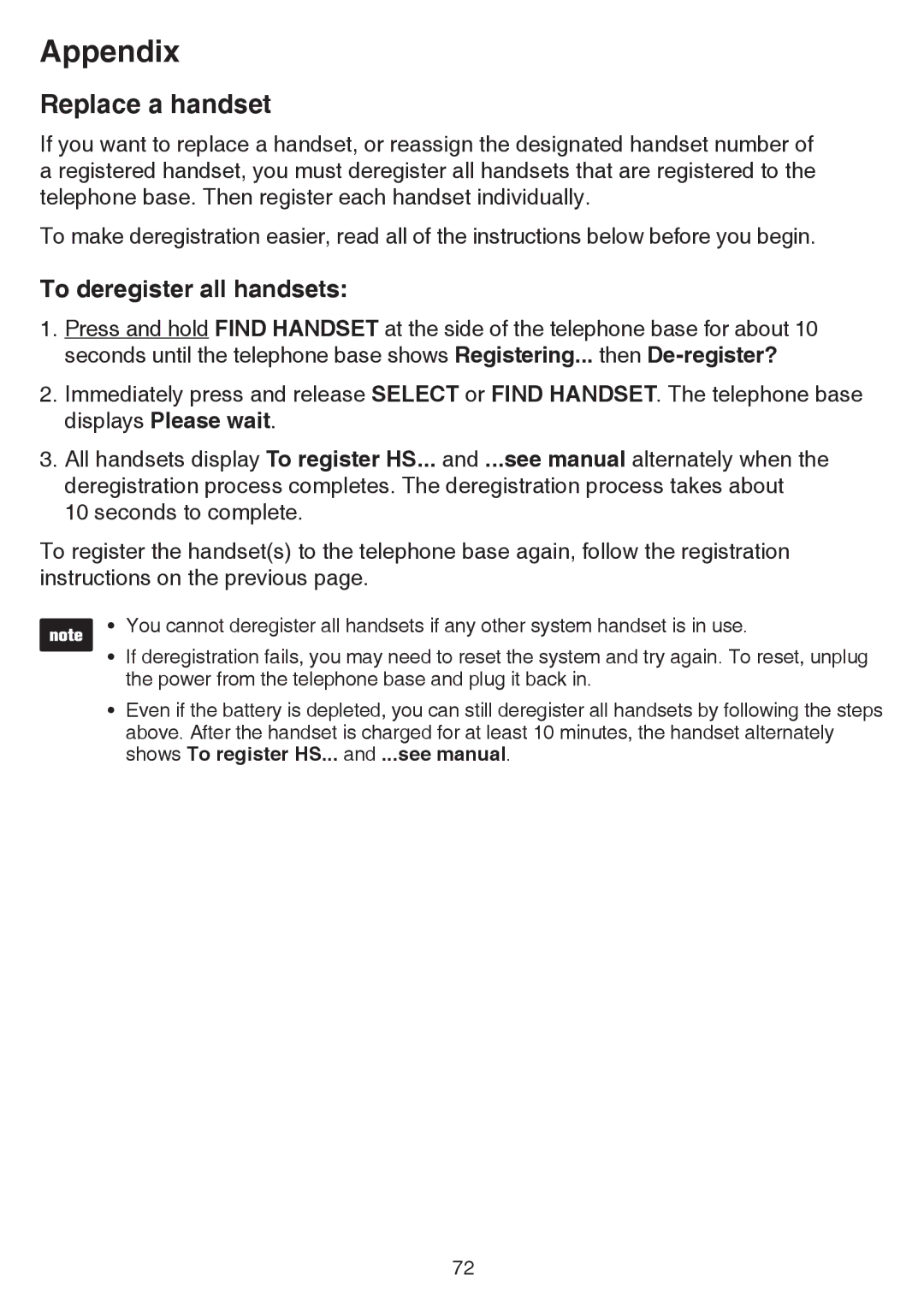 VTech dect 6.0 user manual Replace a handset, To deregister all handsets 