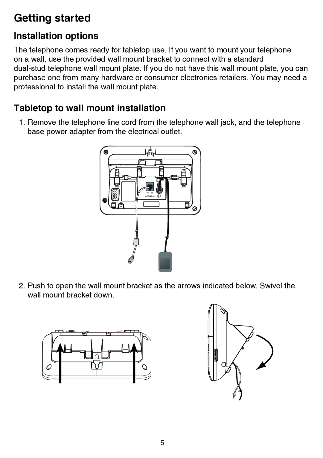 VTech dect 6.0 user manual Installation options, Tabletop to wall mount installation 