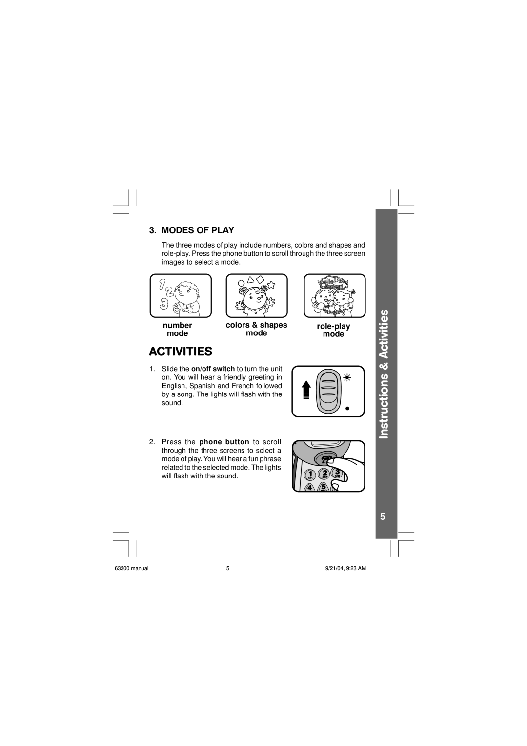 VTech Dial & Discover Phone user manual Activities, Modes of Play 