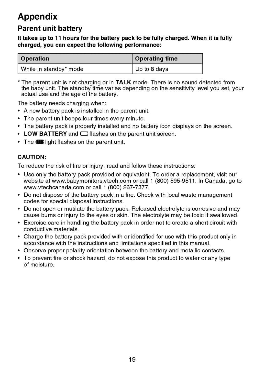 VTech DM221-2 user manual Parent unit battery 