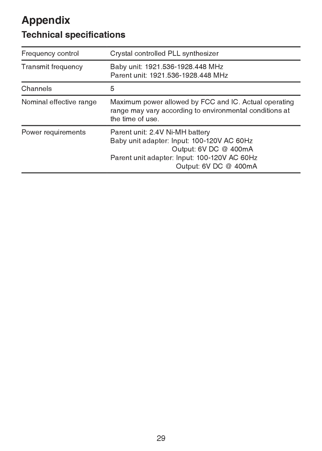 VTech DM221-2 user manual Technical specifications 