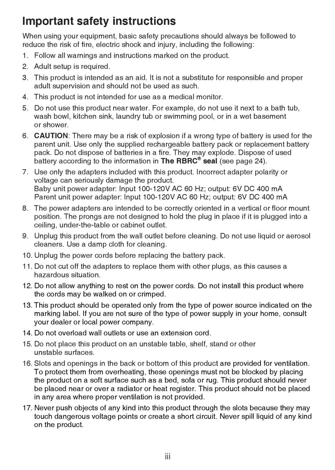 VTech DM221-2 user manual Important safety instructions 