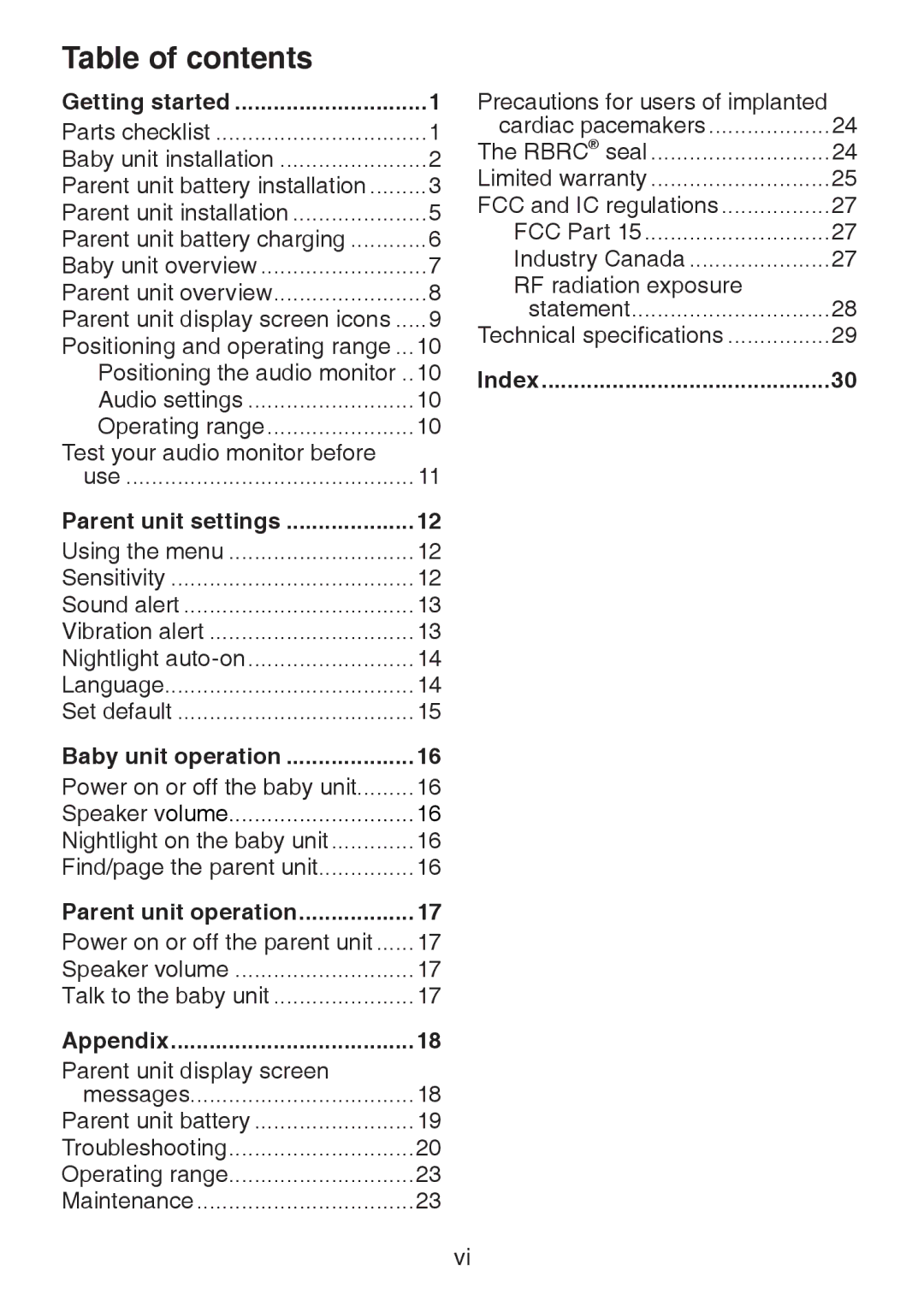 VTech DM221-2 user manual Table of contents 