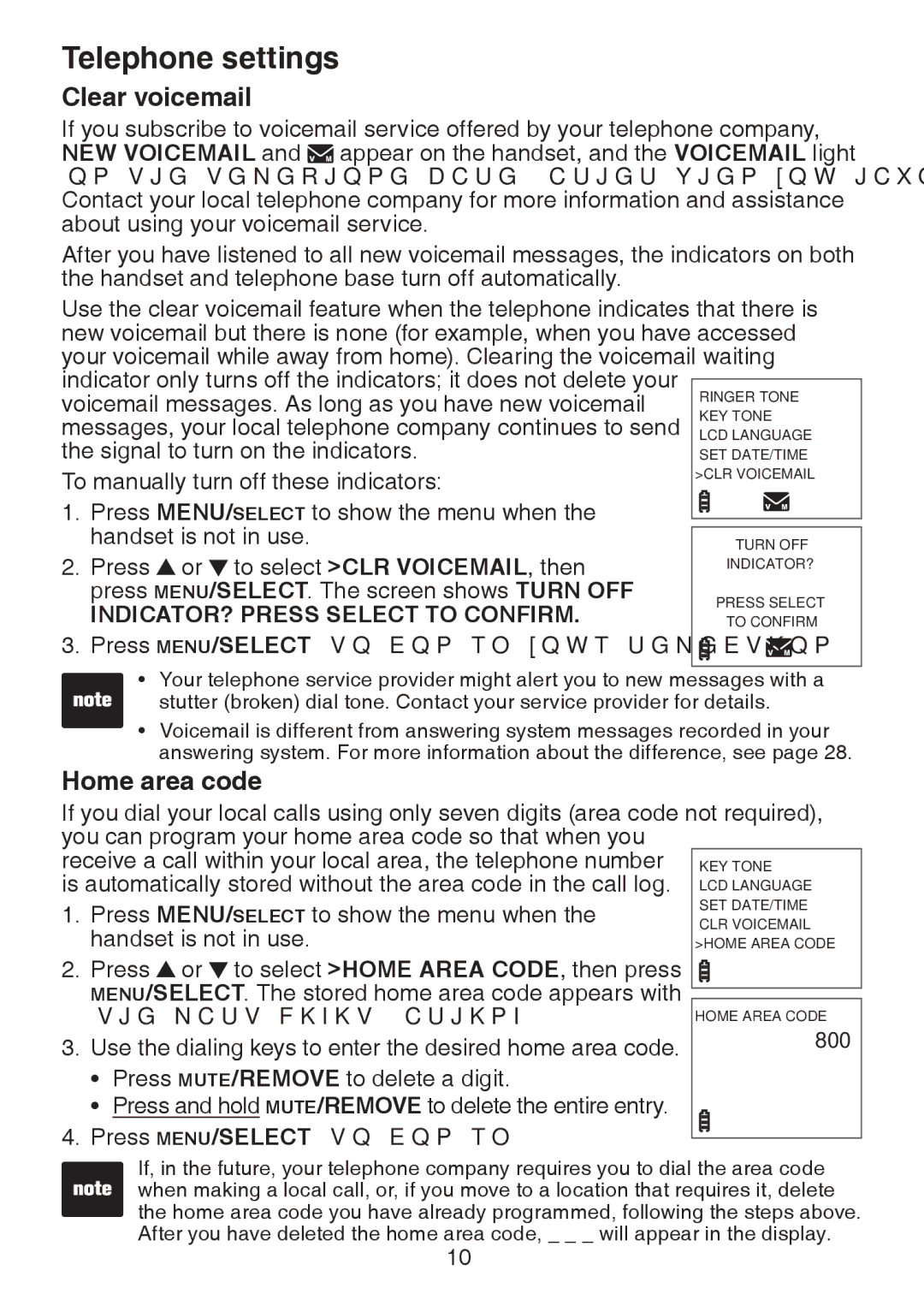 VTech DS221-2, DS221-3, DS6221-5, DS6222-4, DS6222-5, DS6221-4 user manual Clear voicemail, Home area code 