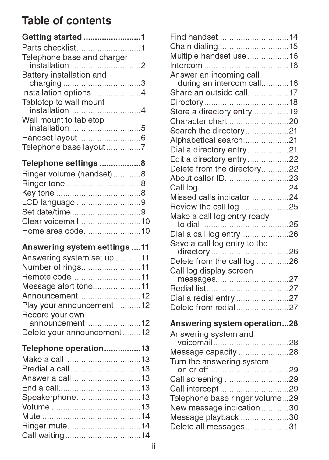 VTech DS6222-4, DS221-2, DS221-3, DS6221-5, DS6222-5, DS6221-4 user manual Table of contents 