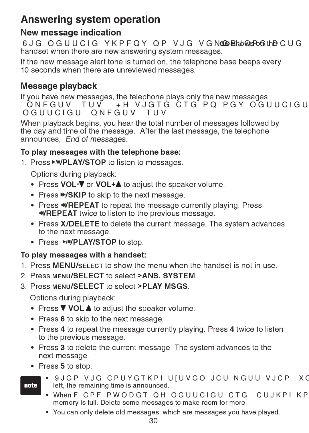 VTech DS6221-4, DS221-2, DS221-3 New message indication, Message playback, To play messages with the telephone base 