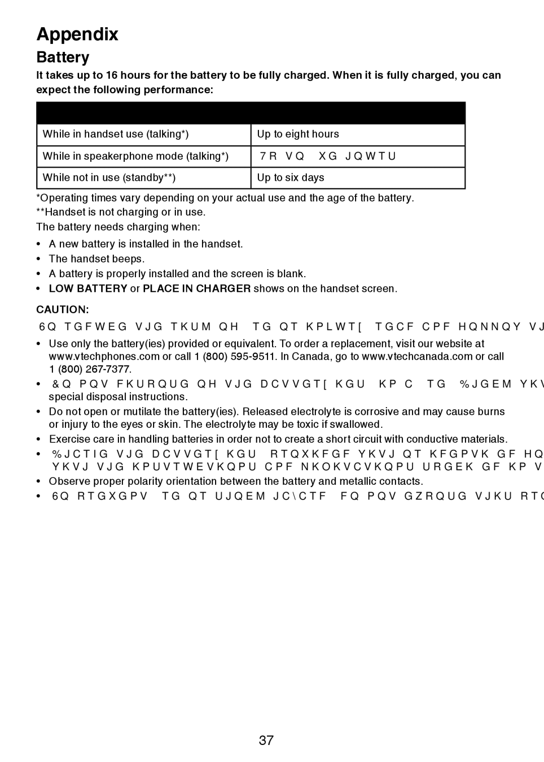 VTech DS6221-4, DS221-2, DS221-3, DS6221-5, DS6222-4, DS6222-5 user manual Battery 