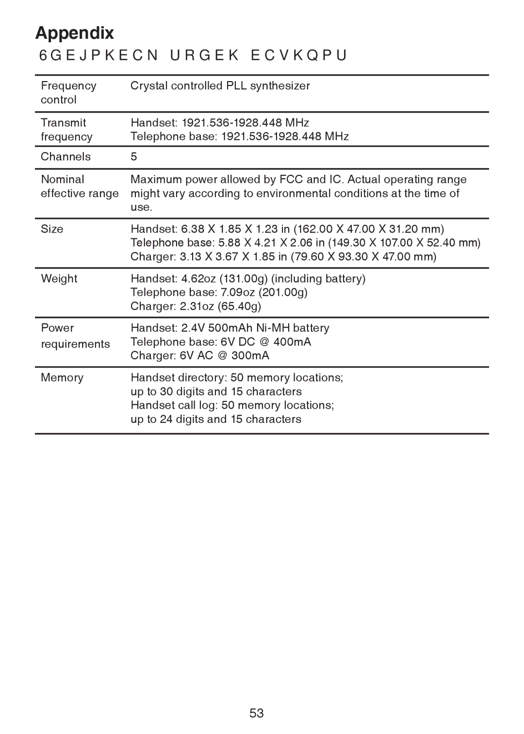 VTech DS221-3, DS221-2, DS6221-5, DS6222-4, DS6222-5, DS6221-4 user manual Technical specifications 