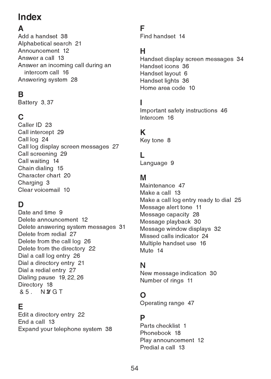 VTech DS6221-5, DS221-2, DS221-3, DS6222-4, DS6222-5, DS6221-4 user manual Index 