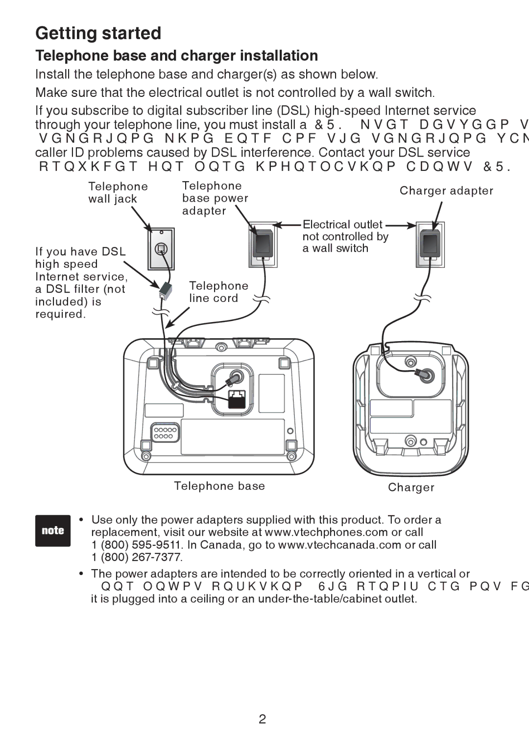 VTech DS6221-4, DS221-2, DS221-3, DS6221-5, DS6222-4, DS6222-5 user manual Telephone base and charger installation 